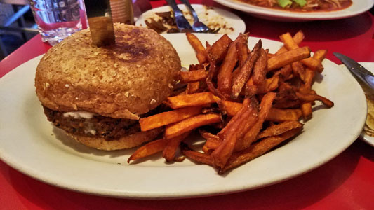 black bean burger & sweet potato fries